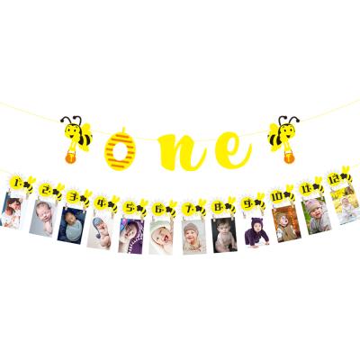 China Wall Decor Bee Theme 1st Birthday Photo Banner Custom Multi Colors Party Decor Print Baby Photo Frame Banner for sale