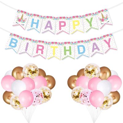 China Rainbow Unicorn Happy Birthday Banner Garland Wall Decor Unicorn Theme Birthday Party Decorations for Kid's Party for sale