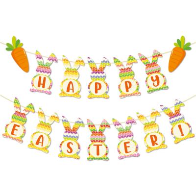 China Bunny Sign Happy Easter Bunny Sign Garland Wholesale Easter Carrot Decorations Happy Rabbit Banner Wall Decor For Easter Gifts Supplies for sale