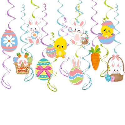 China Wall Decor New Product Easter Decorations Easter Egg Bunny Hanging Swirl Foil Ceiling Decorations for Classroom Home Decor for sale