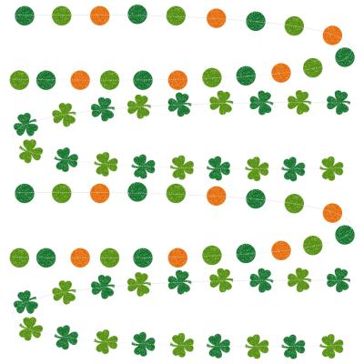 China Wall Decor Glitter Shamrock Clover Wreath with Circle Dots Garland for Lucky St. Patrick's Day Decoration Spring Party Hanging Swirls for sale