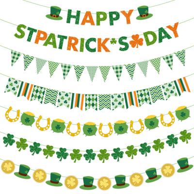 China Garland Banner Irish Party Lucky Shamrock Clover Wall Decor St. Patrick's Day Banner Decorations First Birthday Party Supplies for sale