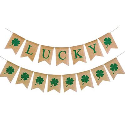 China Wall Decor Shamrock Burlap Banner Lucky St. Patrick's Day Decorations for Mantel Fireplace Spring Festival Irish Holiday Decor for sale