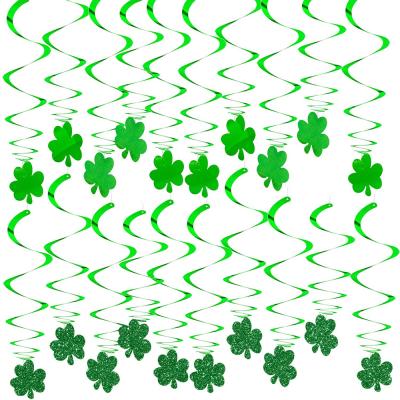 China 10PCS Wall Decor St Patrick Shamrock Clover Hanging Decor Ornaments Lucky Irish Green Clover Foil Hanging Swirls For St Patrick's Day for sale