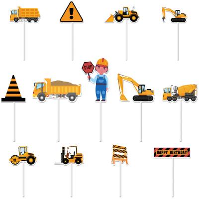 China Cake Decor 13PCS Construction Cupcake Toppers For Kids Birthday Baby Shower Party Supplies Dumper Truck Excavator Cake Picks Tractor Decorums for sale