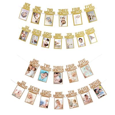 China Baby Photo Wall Decor Factory Monthly 1st Birthday Banner Newborn-12 Month Milestone Garland Baby Birthday Party Decoration for sale