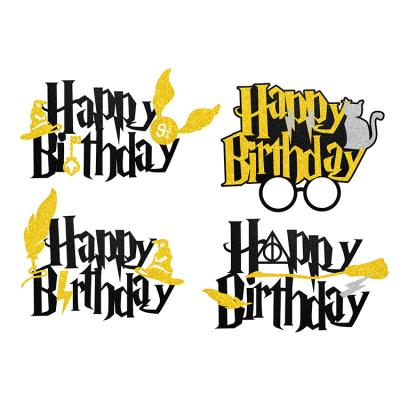 China Wall Decor Factory Glitter Black Harry Theme Happy Birthday Cake Topper Cake Topper Wizard Birthday Party Supplies Picks for sale