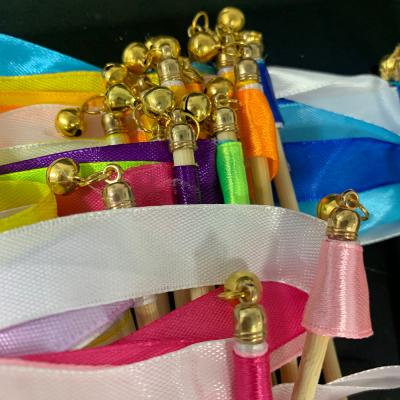 China Wedding Party Decorations Fairy Magic Magic Wands 30 Pack Ribbon Multicolored Stick Sparklers With Bell Wedding Ribbon Wands Party Supplies for sale