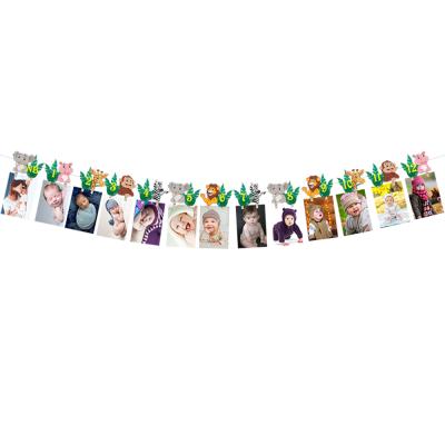 China Wall Decor 1st Theme Baby Birthday Party Decorations Supplies Wild Animal Baby Photo Banner For Newborn To 12 Month Photo Shower for sale