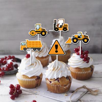 China Cake Decor 13PCS Kids Birthday Baby Shower Party Decorations Supplies Monster Truck Cupcake Toppers Build Theme Topper for sale