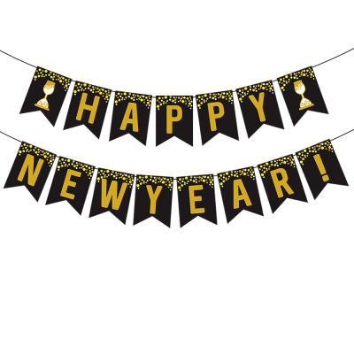 China Wall Decor Black and Gold New Years Eve Party Supplies 2022 Happy New Years Banner New Year Sign for NYE Decorations for sale