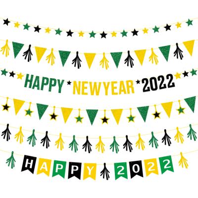 China Wall Decor New Product Happy New Year 2022 Banner with Star Garland and Banner Happy New Years Eve Decorations 2022 for sale