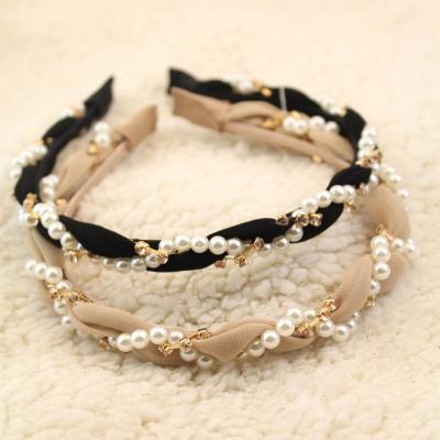 China Luxurious European and American Style Headband Rhinestone Pearl Rhinestone Hair Circle Headband for Girls Gauze Hair Band Hair Accessories Women for sale