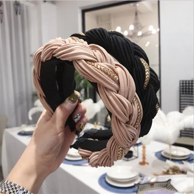 China European and American Style Headband Women's Solid Color Alloy Chain Pleated Twist Braids Wide Band Headband Hair Accessories for sale