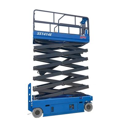 China Building Material Shops 14m High Altitude Battery Powered Self Propelled Scissor Lift Vertical Lift Work Stable For Building Construction for sale