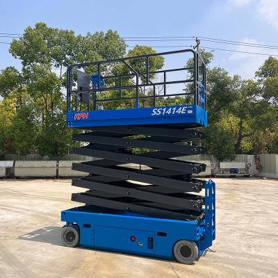 China Building Material Shops High Quality Building Construction Lift 14m Bettery Aerial Work Platform Powered Self Propelled High Altitude Scissor Lift for sale