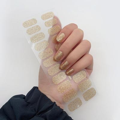 China Finger Nail Art New 22 Strips Pure Onion Powder Green Color Effect Nail Polish Instant Nail Stickers for sale