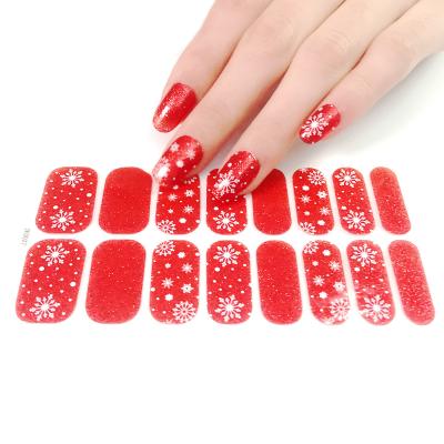 China Finger Nail Art Winter Theme Christmas Snowflake Pattern Full Colored Nail Stickers Design Nail Strips for sale