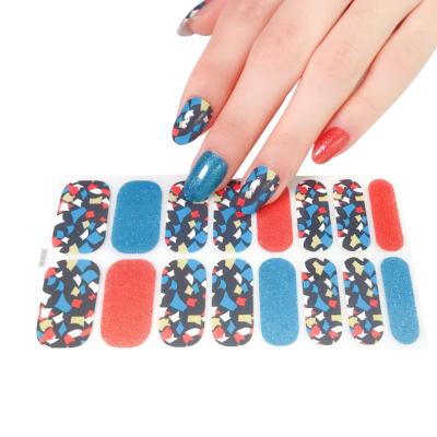 China Nail Art Wholesale Custom Glitter Finger Nail Wraps Real Ainyl Popular Self Adhesive Gel Nail Sticker for sale