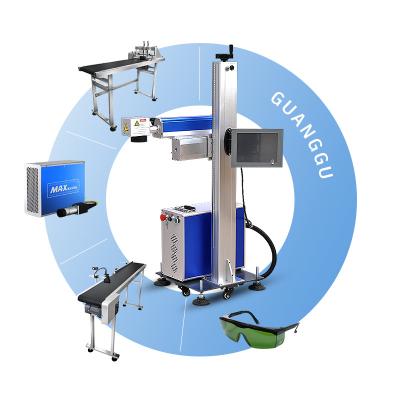 China Air-cooled Flying Laser Marking Machine Raycus 20W 30w 50w 100W Online Logo Laser Printing Machine Metal Pvc Pipe Marking Machine for sale