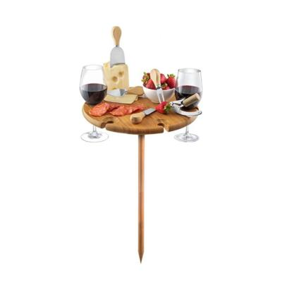 China Contemporary Glass Bamboo Outdoor Stand Wine Rack Portable BBQ Round Beach Table for Sand and Grass Serving Tray for sale