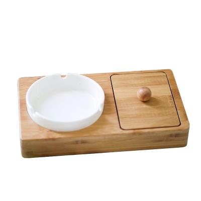 China Eco-friendly bamboo base tray box and ceramic ashtray home decorationcreative business gifts for sale