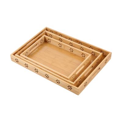 China Custom Minimalist Logo Rectangular Hotel Bamboo Service Tray Solid Wood Cup Tea Tray for sale