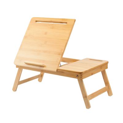 China Sustainable Bamboo Folding Computer Desk With One Drawer Adjustable Leg Small Portable Dining Table for sale