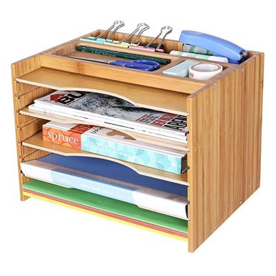 China Storage Box Bamboo Desktop Partition Rack Eco-friendy Filing Layering Shelf for sale