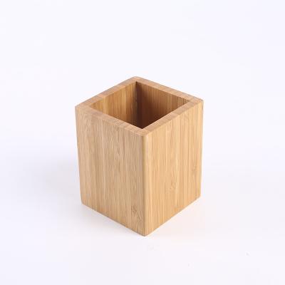 China Eco-friendy Office Student Simple Square Bamboo Desk Pen Organizer Stationery Miscellaneous Pen Holder for sale