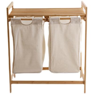 China Eco-friendly Double Suction Type Bamboo Laundry Basket Storage Bin With Cloth For Room for sale