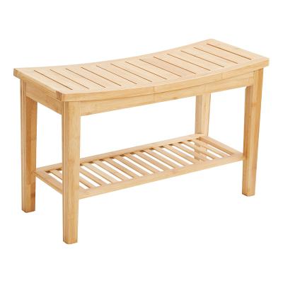 China Modern Wholesale Original Color Two-layer Storage Stable Bathroom Bamboo Seat Stool for sale