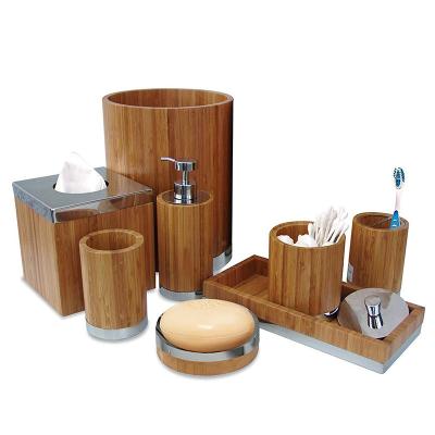 China Modern Combohome 4 Piece Bathroom Vanity Bamboo Accessories Set Vanity Tray Soap Dispenser Toothbrush Holder Emulsion Suit for sale