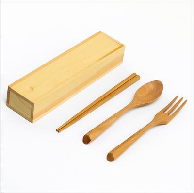 China Modern Wholesale Portable Travel Eco - Friendly Reusable Wooden Cutlery With Box Set for sale