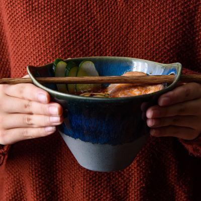 China Viable ceramic oven changed Japanese style noodle bowl with double ear for chopsticks salad soup ramen bowl AWS8029 for sale