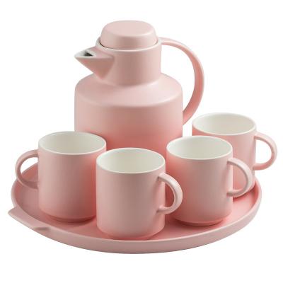 China New Arrival Sustainable Teapot And Cups With Round Palette Set Color Glazed Matte Frosted Under Glazed Porcelain Dinnerware AWS110069 for sale