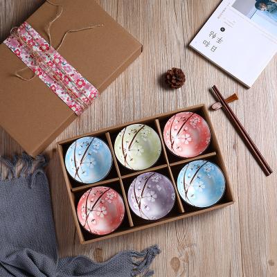 China Hot Stocked 4.5 Inch Bowls Gift Box Sales Apricot Flower Set Ceramic Tableware S2/S4/S6 Round Porcelain Diamond Pattern AWS110076 for sale