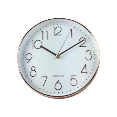 China BRIEF Rose Gold Round Quartz Modern Wall Clock All-Season 25*4*25CM Circular Simple Support Living Room Plastic WHITE CASE zu verkaufen