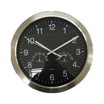 China Modern Black Round FOLDER Quartz Metal Wall Clock with Temperature and Humidity à venda