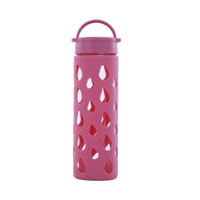 Китай Glass Viable Leather Unbreakable Water Bottle Cover Silicone Camping Double Wall With Handle продается