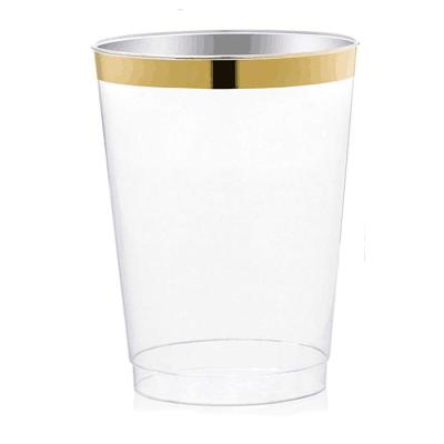 China 14oz Gold Rim Disposable Plastic Party Cups Tumblers Clear Plastic Cups Disposable Wine Glasses For Wedding Baby Shower Birthday for sale