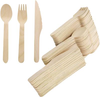 China Disposable Biodegradable Christmas 16cm Disposable Wooden Tableware Wooden Cutlery Set Wooden Forks en venta