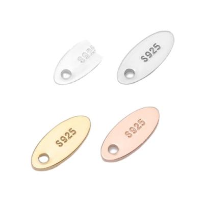 China Nickel& XD P808 Small Oval Custom Logo Lead Free 925 Sterling Silver Jewelry Tags 925 Silver Tags DIY Bracelet Accessories for sale