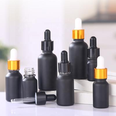 China Black Essential Oil Matte Glass UV Resistant Eye Dropper Bottles For Aromatherapy, Essential Oils Bottles for sale