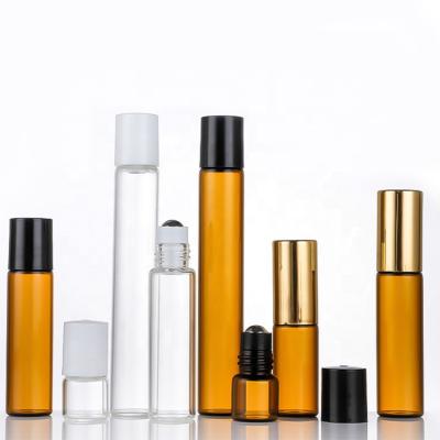 China Perfect for Essential Oils 10ml Clear Glass Roll On Bottle 1ml 2ml 3ml 5ml 10ml Essential Oil Roller Bottle Amber Perfume Bottle for sale