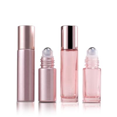 China Perfect for 5ml 10ml Matte Rose Gold Essential Oil Glass Roll On Bottle Essential Oils Packaging Cosmetic Perfume Bottle for sale