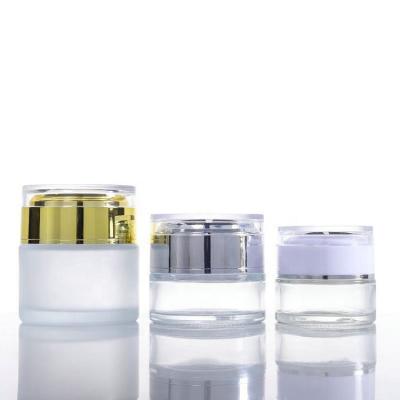 China face & hand creams cosmetic glass cream jar customized 20g, 30gl, 50g clear frosted glass jar for cream for sale