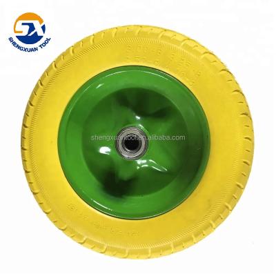 China Green Color Pattern Tire Free Solid Steel Rim Puncture Proof Wheelbarrow Flat Wheels 3.50-8 Bumps for sale