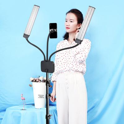 China PORTABLE Photographic Dual Camera Lighting Arms Led Ring Light Phone s Beauty Sufficiency With Phone Holder Selfie Ring Light for sale