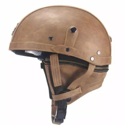 China Cool Adult Leather Helmets For Motorcycle Cruising Helmet Prince Motorcycle GERMAN Helmet Vintage Retro Half Motorcycle for sale